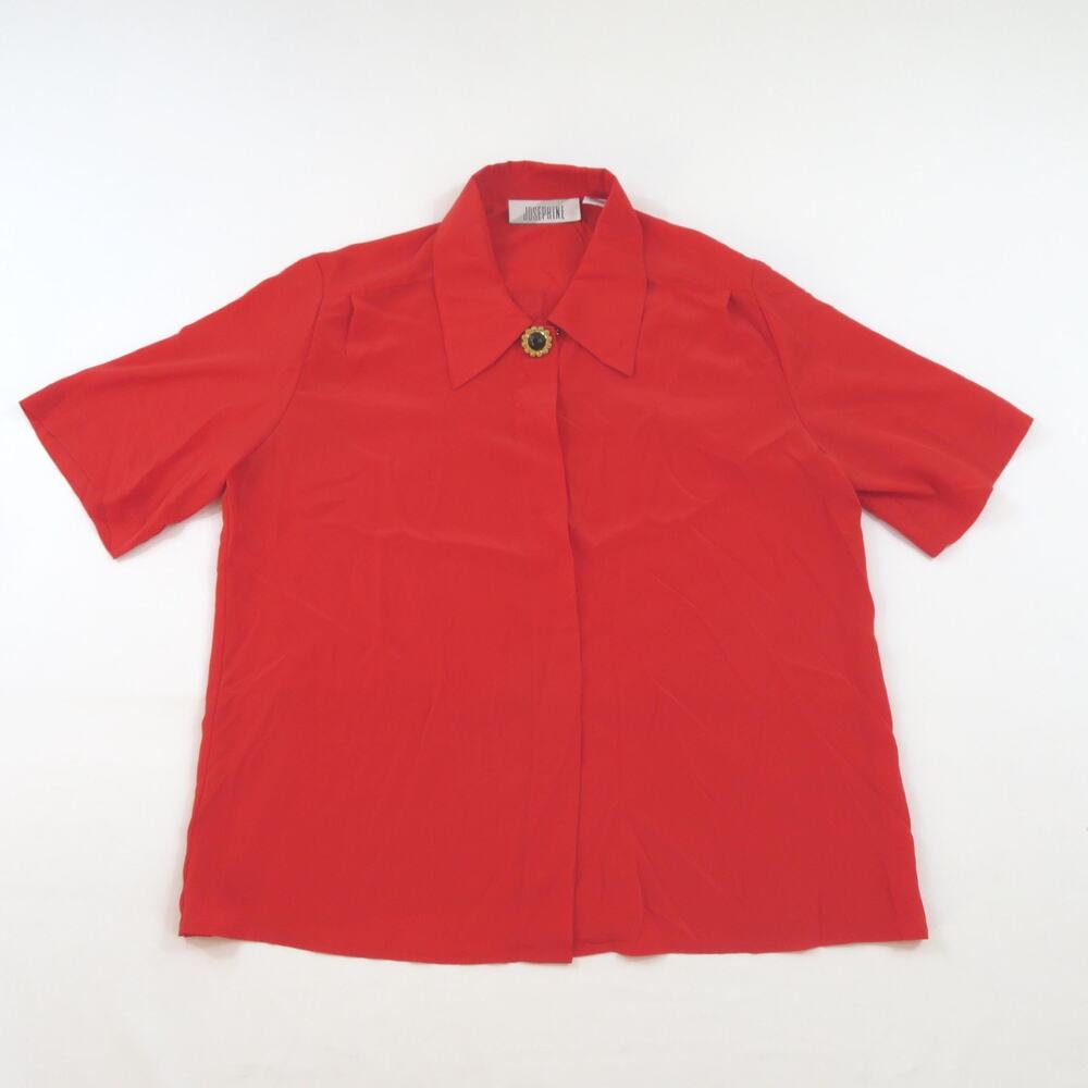 Josephine Shirt Red Button Down Polyester Top Womens Sz 14 1980s